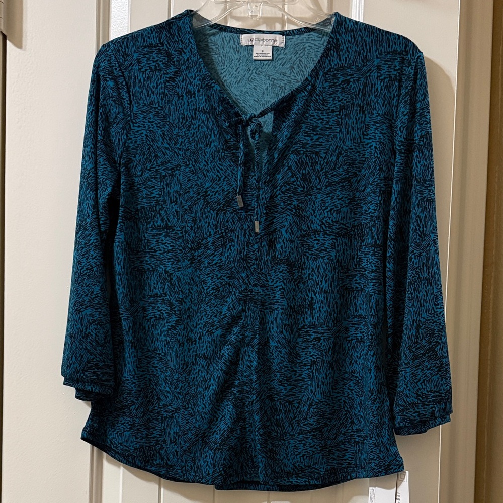 Liz Claiborne Women's Teal Patterned Blouse NWT